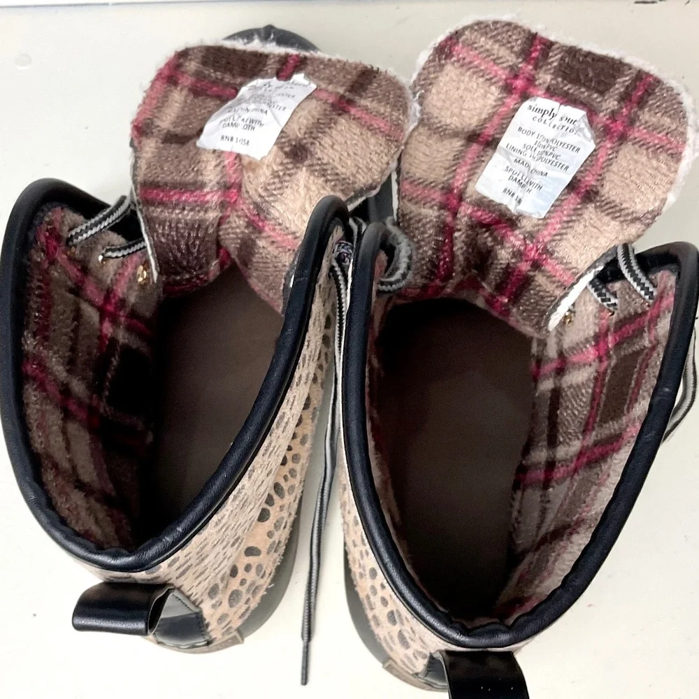 SIMPLY SOUTHERN Women's Tan Black Leopard Lace Up Rain Snow Duck Boots Size 7 - Picture 7 of 16
